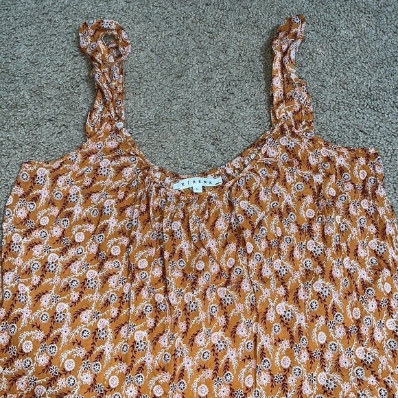 Xirena Rumer Scoop Neck Flutter Sleeve Tiered Midi Dress Laurel Floral Orange L - Picture 7 of 12